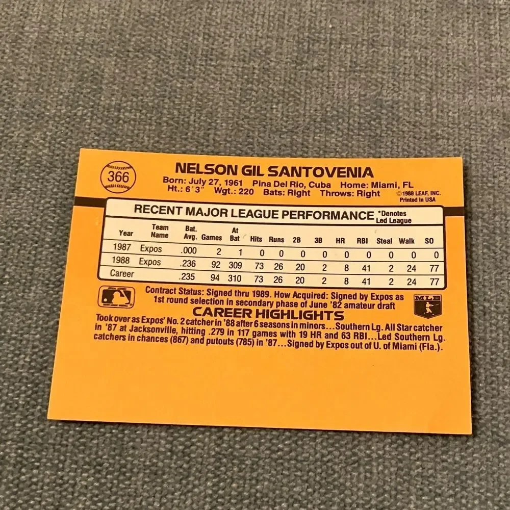 1989 Donruss Montreal Expos Baseball Card Trading Card